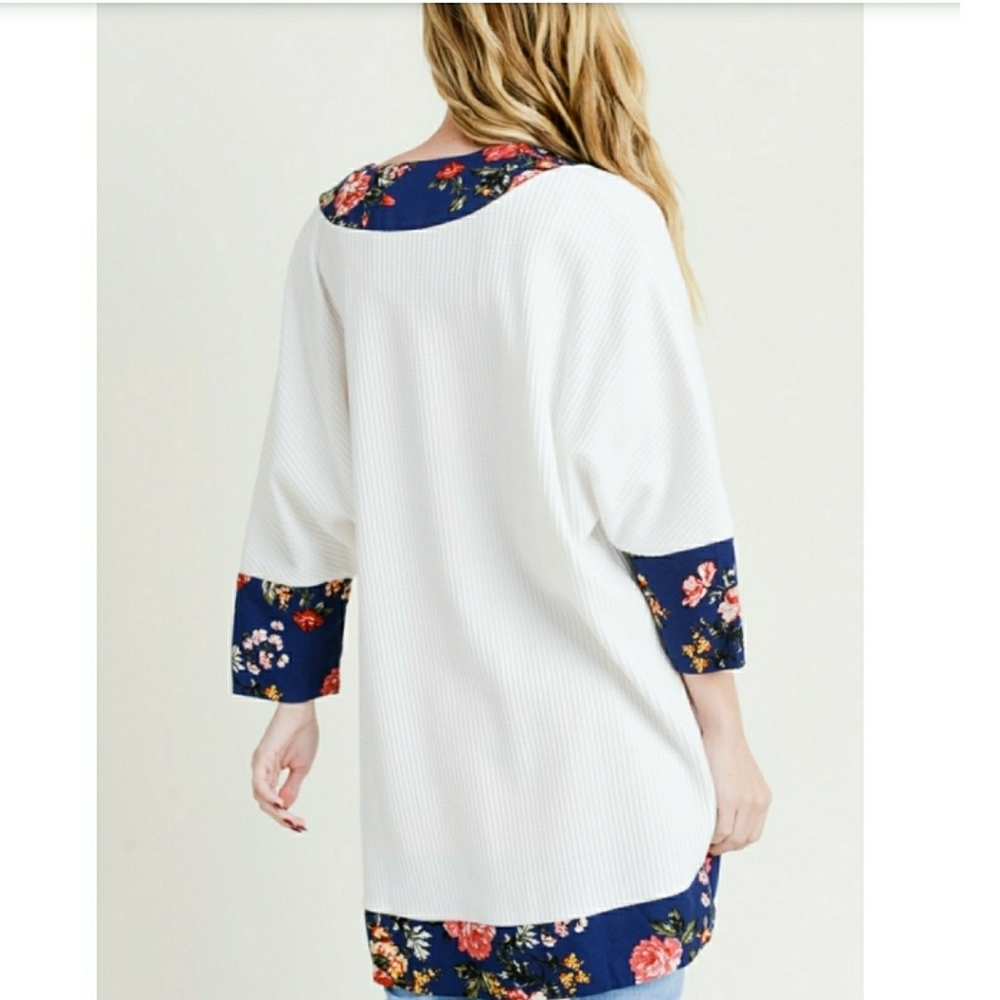 Floral Trim Duster Kimono Cover Up - Picture 5 of 7